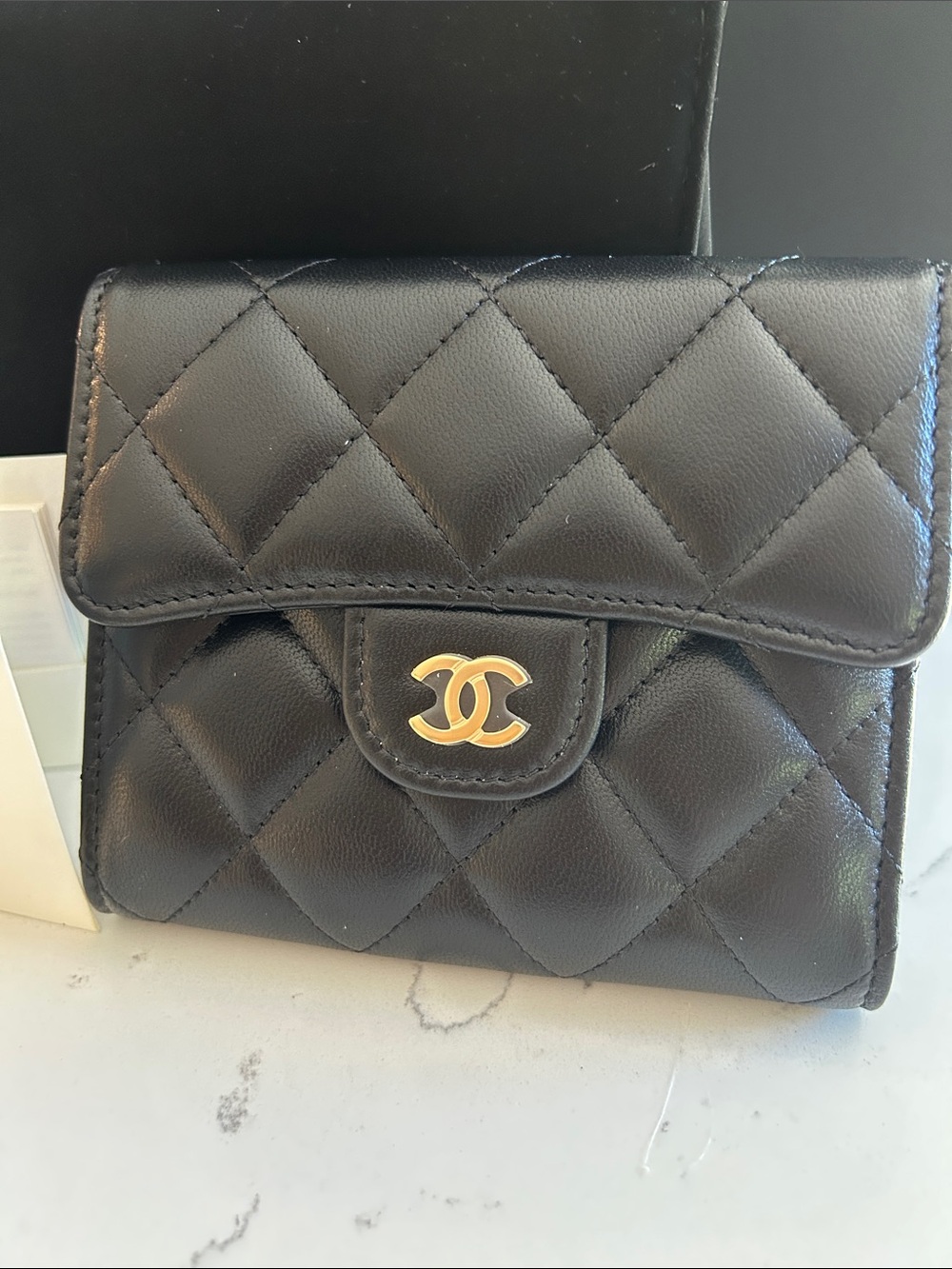 CHANEL Petite Maroquinerie Black Quilted Leather Mini Wallet with Gold CC NWOT!